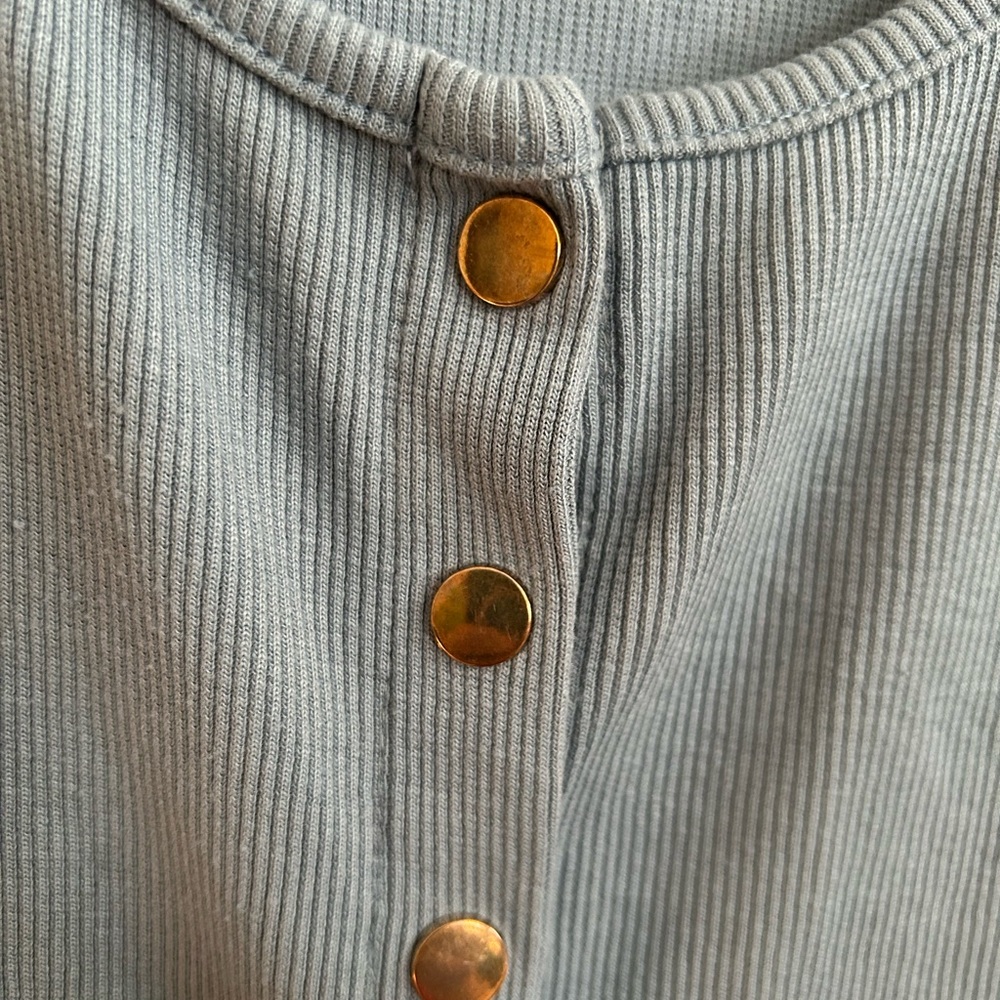 Body Con Ribbed Blue Button-Down Dress - Picture 8 of 11